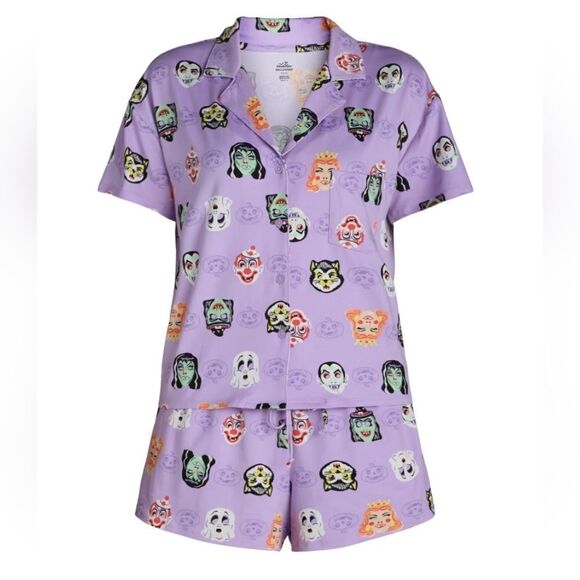 Nwt Way To Celebrate Halloween Women's Monster Print Shorty Pajama Set - Picture 1 of 8